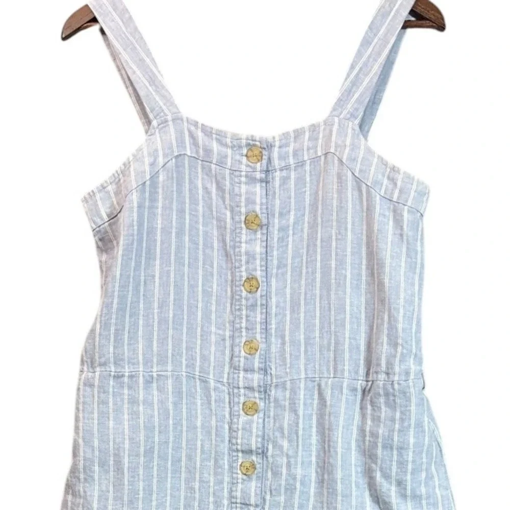 Everlane‎ Womens Linen Picnic Jumpsuit 8 Blue Stripe Cropped Wide Leg Coastal
